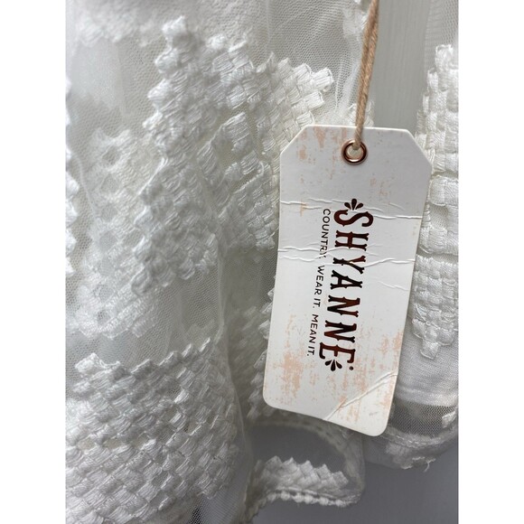 Shyanne Diamond Embroidered Mesh Top Ivory Bell Sleeve Lace Boho Western Sz L - Picture 4 of 10